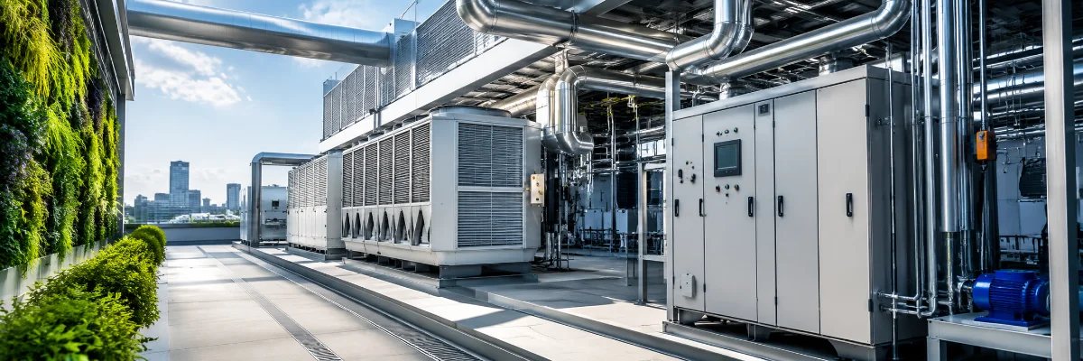 Rooftop air handling plant beside a green wall