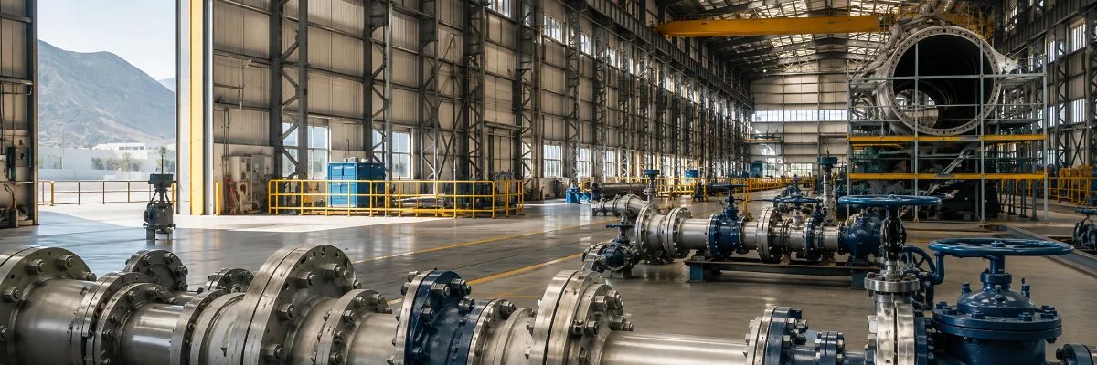 Valves and fabricated pipework in a Rock International workshop