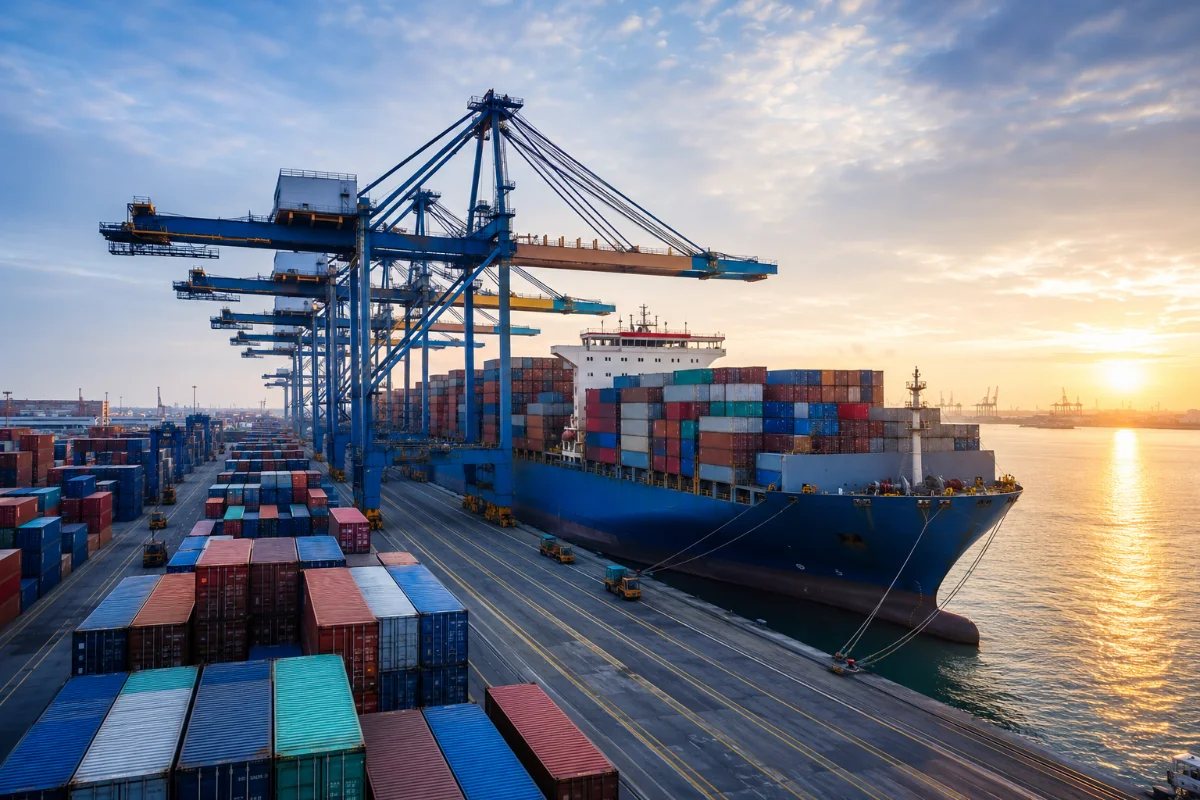 Container vessel loading at a port terminal